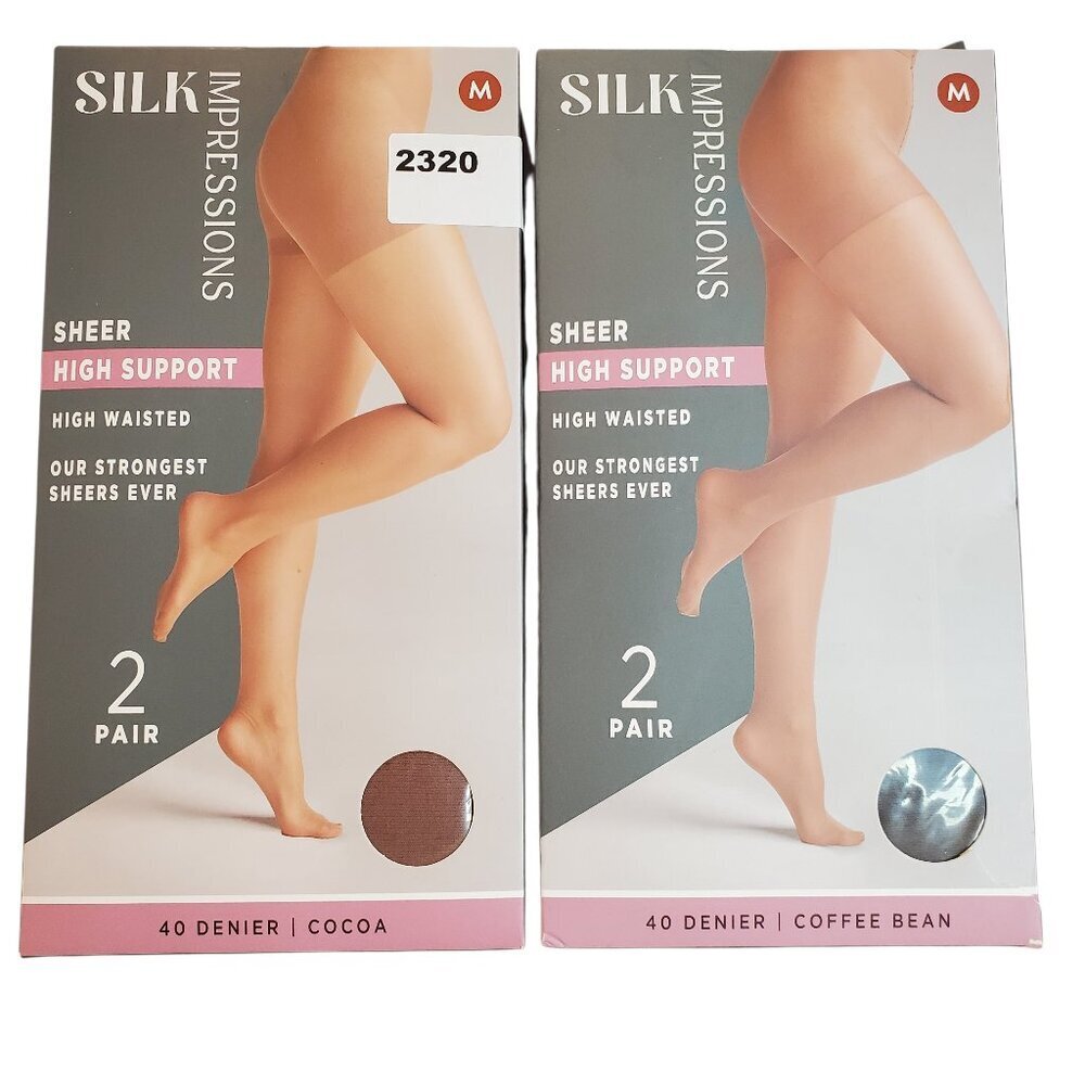 NEW 2 Packs of 2 Pair SZ M Silk Impressions Sheer Support Pantyhose